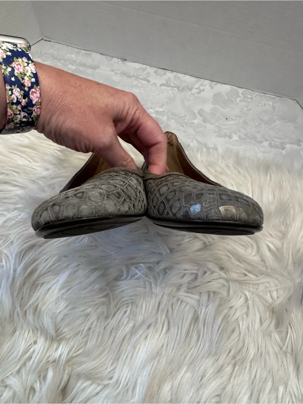 Sofft 10M Maretto Gray Croc Embossed Leather Ballet Flat Comfort Shoe Feminine